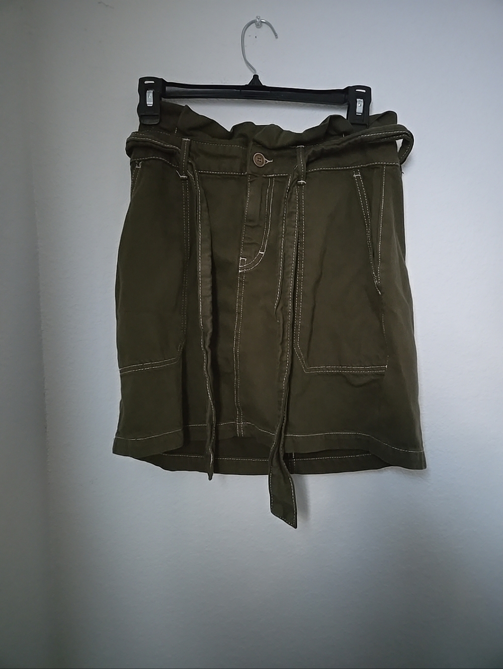 Free People Army Green Paper Bag Tie Waist Splendor in the Grass Skirt Size 8